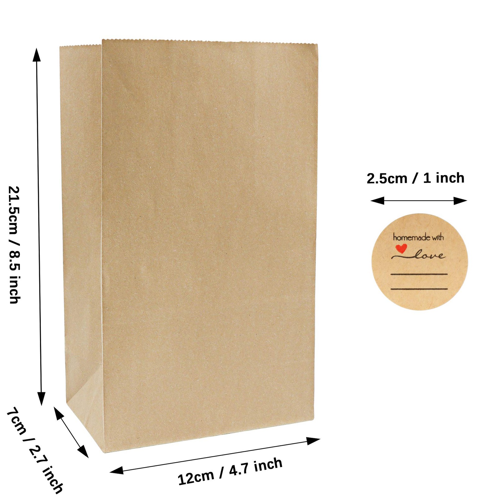100pcs Brown Paper Bags Grease Resistant Kraft Paper Bags 21.5x12x7 cm, Food…