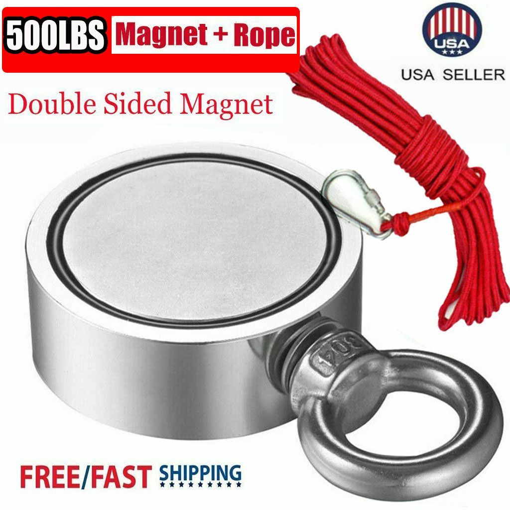 500LBS Round Double Sided Super Strong Neodymium Fishing Magnets with Rope Pull