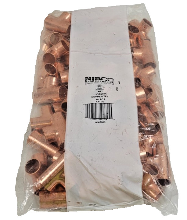 (50 PACK) Nibco 9097200 611 1/2″ x 1/2″ x 1/2″ Copper Solder Cup Tee Fitting NEW