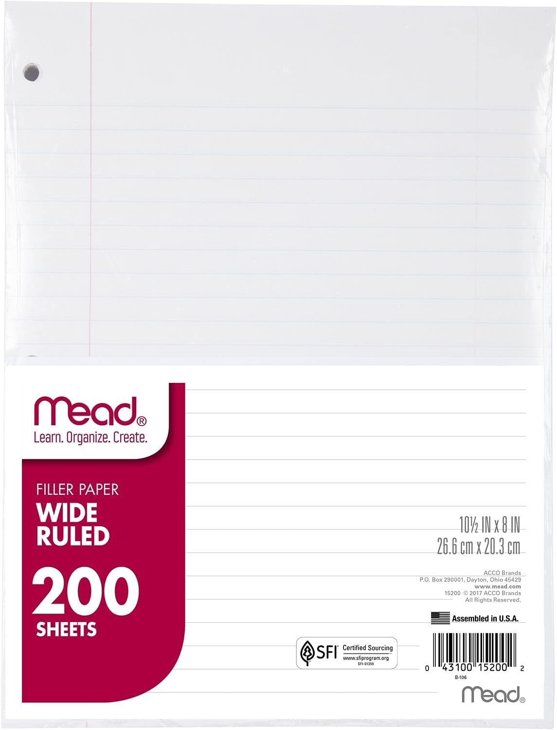 Loose Leaf Paper, Wide Ruled Filler Notebook Paper, 8″ x 10-1/2″, 200 Sheets,…