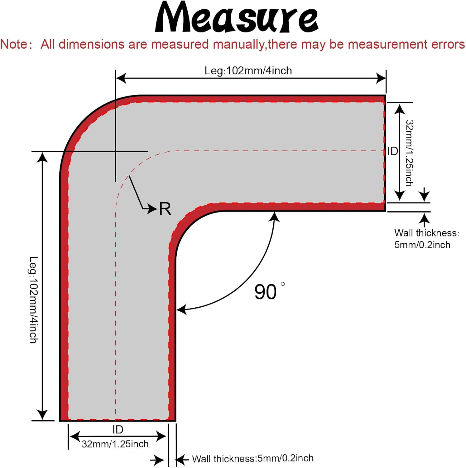 90 Degree 1-1/4Inch(32Mm) Elbow Coupler Hose,4-Ply Reinforced,Length 4Inch(102Mm
