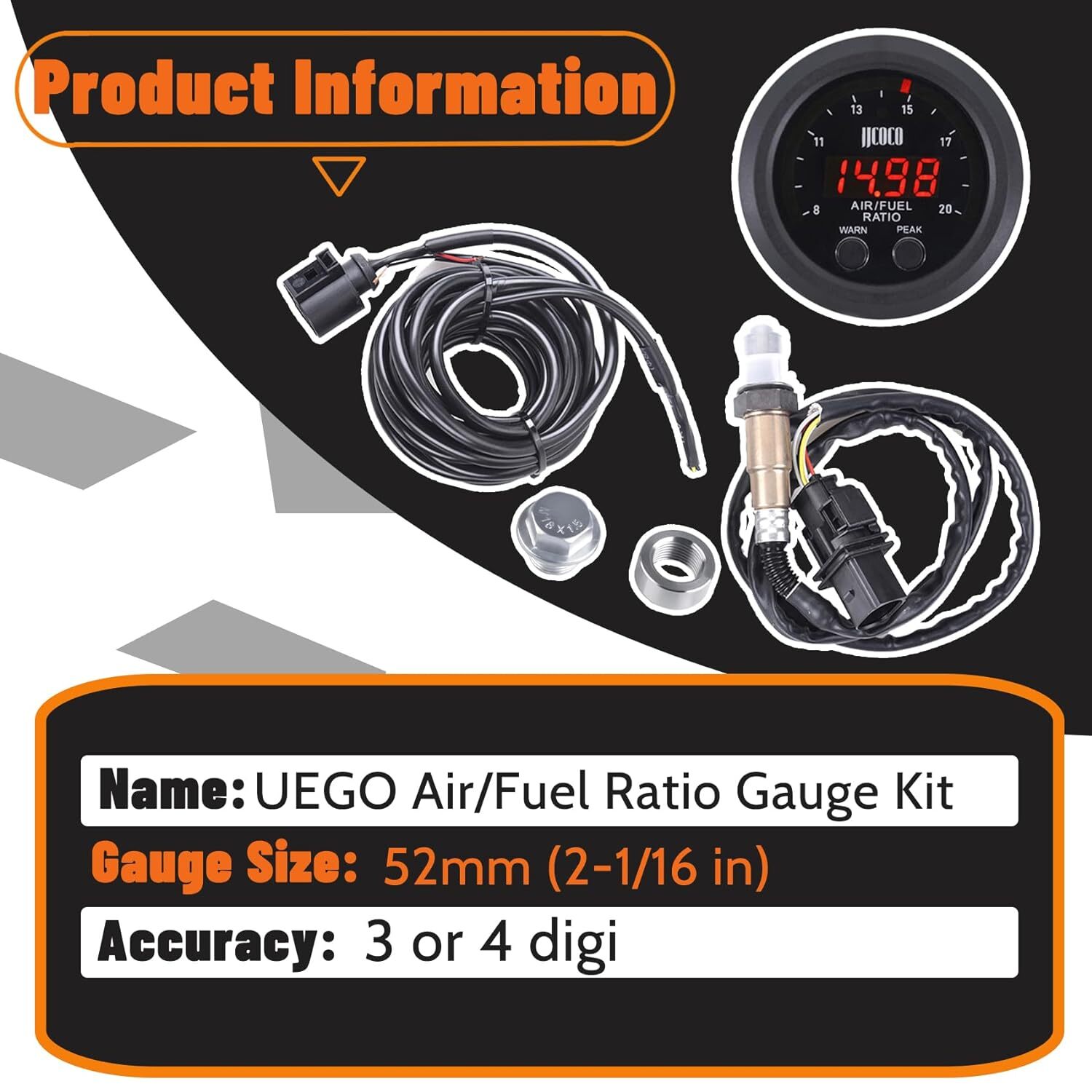 52mm air fuel ratio gauge kit LED Digital Display 12V Wideband O2 sensor kit