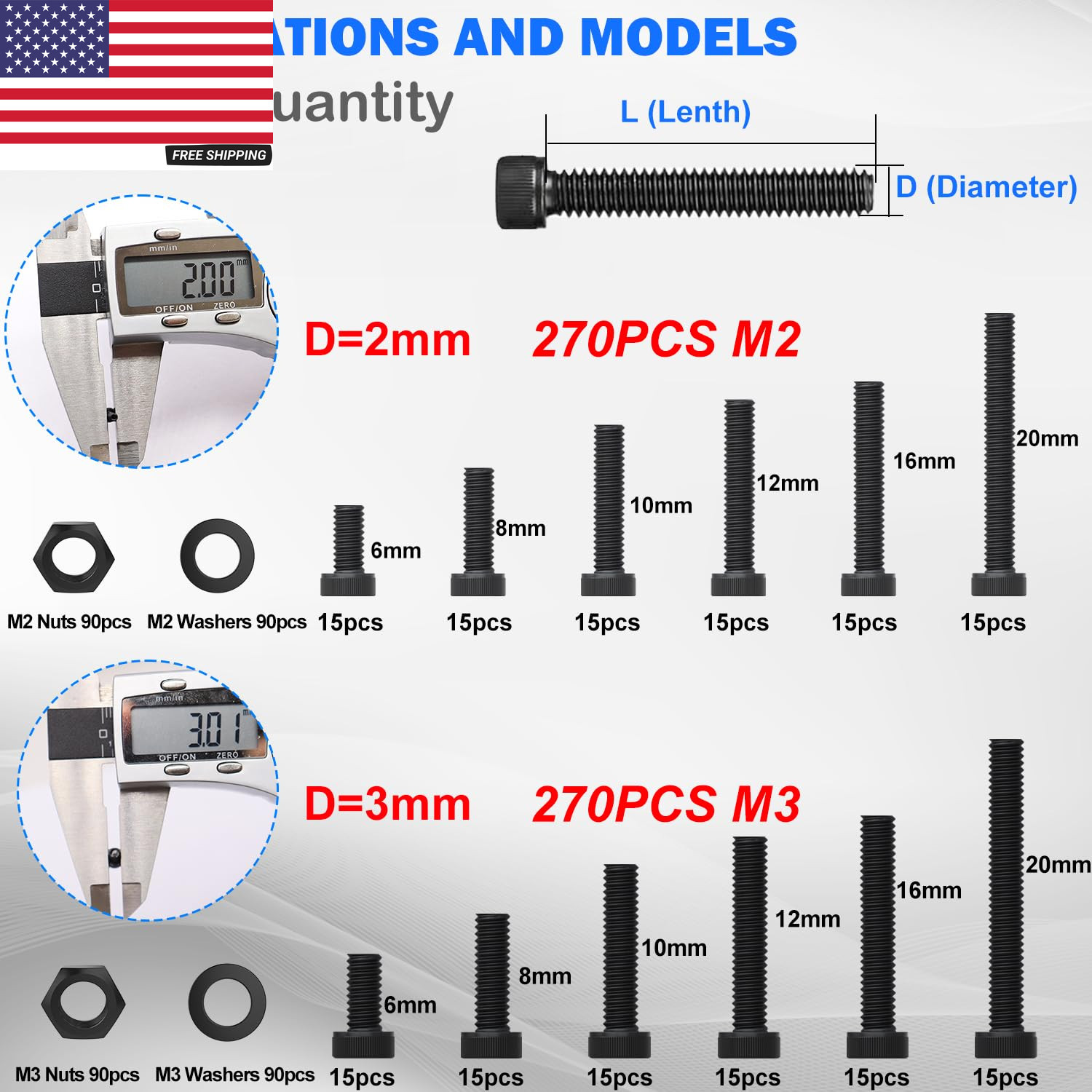 2040PCS Metric Screws Nuts and Bolts Assortment Kit,M2 M3 M4 M5 M6 Machine Screw