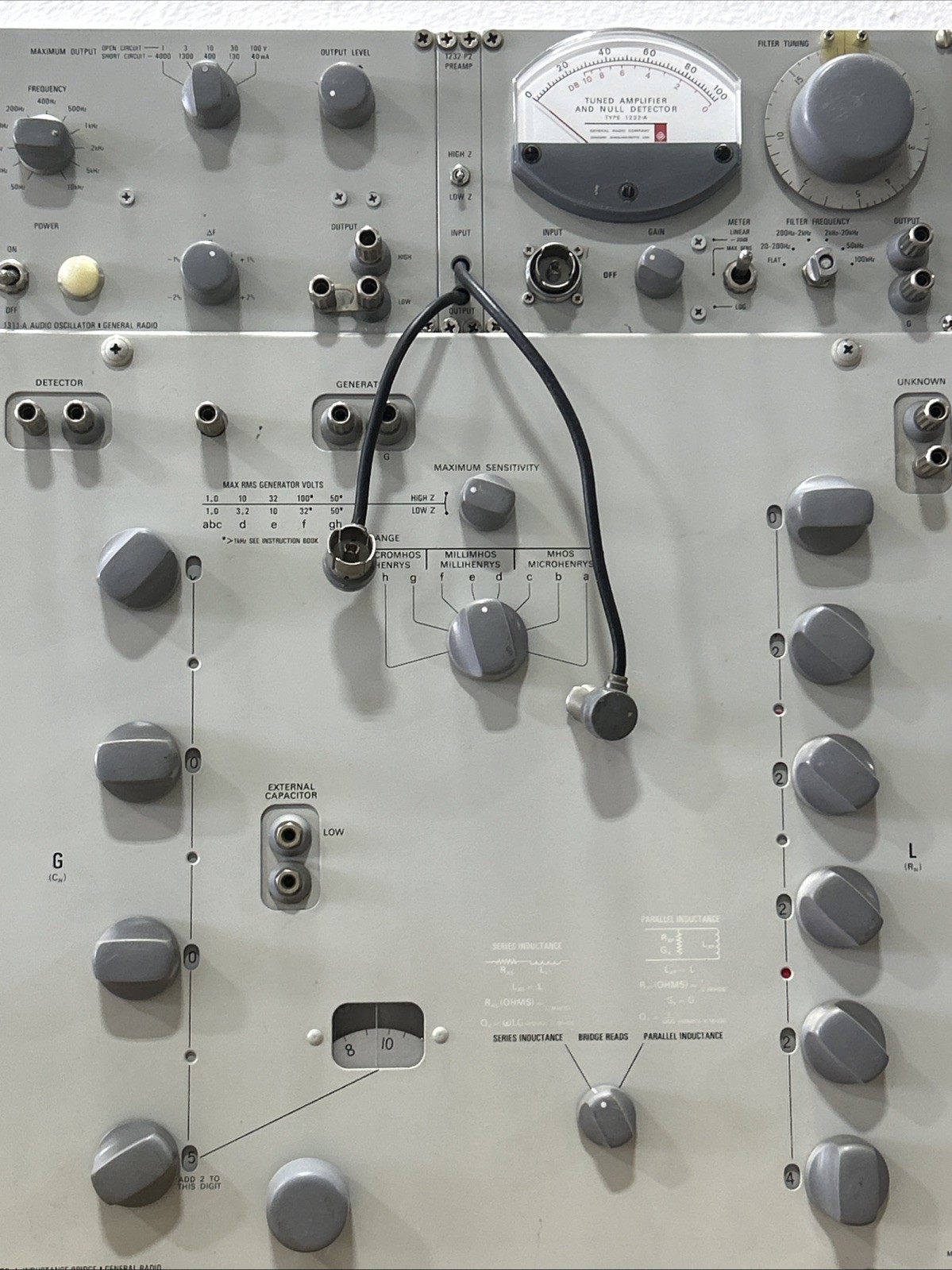 GenRad 1632-A Inductance Bridge + 1311-A Audio Oscillator + 1232-A Null Det.