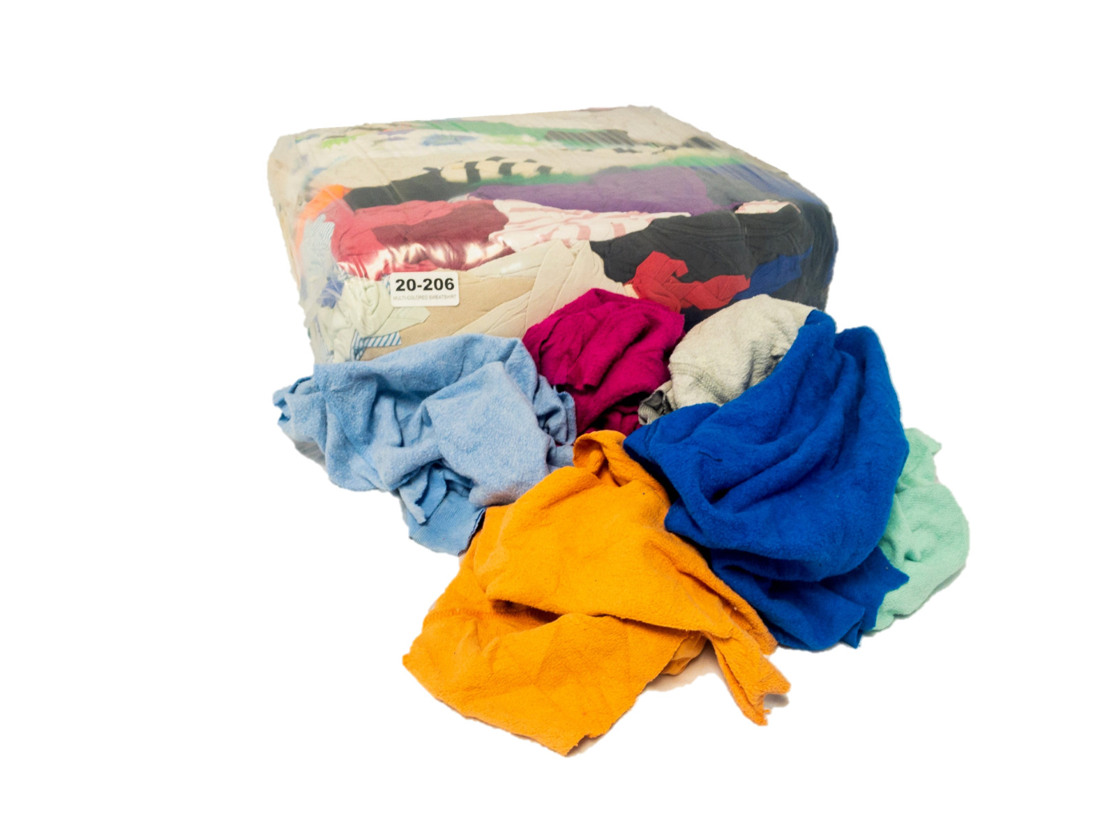 FULL SKID 10 LB Compressed Bag of Colored Cotton Sweatshirt Rags – 1,000 LB/skid