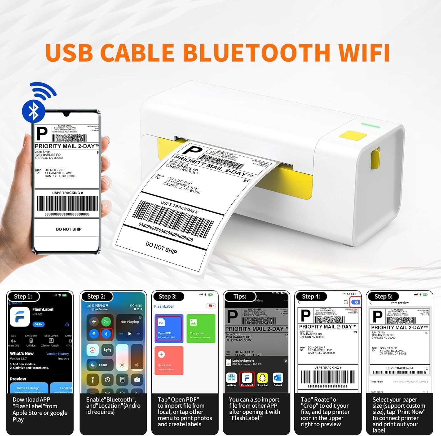 Thermal Bluetooth Shipping Label Printer 4×6 – Mac Windows Android iOS (Open Box