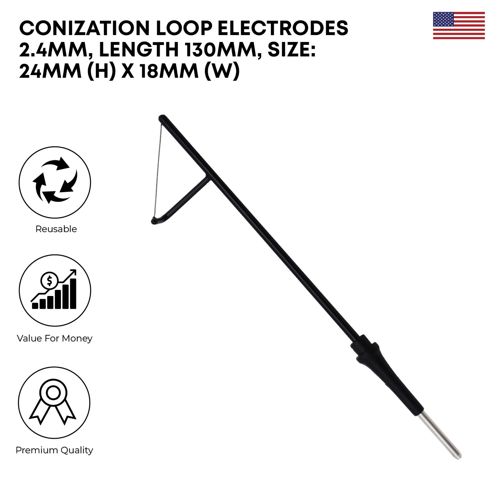 Conization Loop Electrode 2.4 mm Shaft 24mm (H) x 18mm (W) Electrosurgical Tools