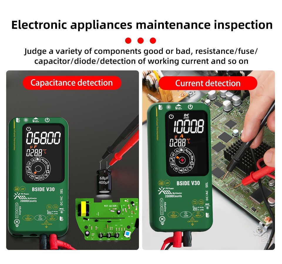 Photovoltaic Multimeter mV/uA IR Thermometer Test Pen TRMS Li-Battery Color LCD