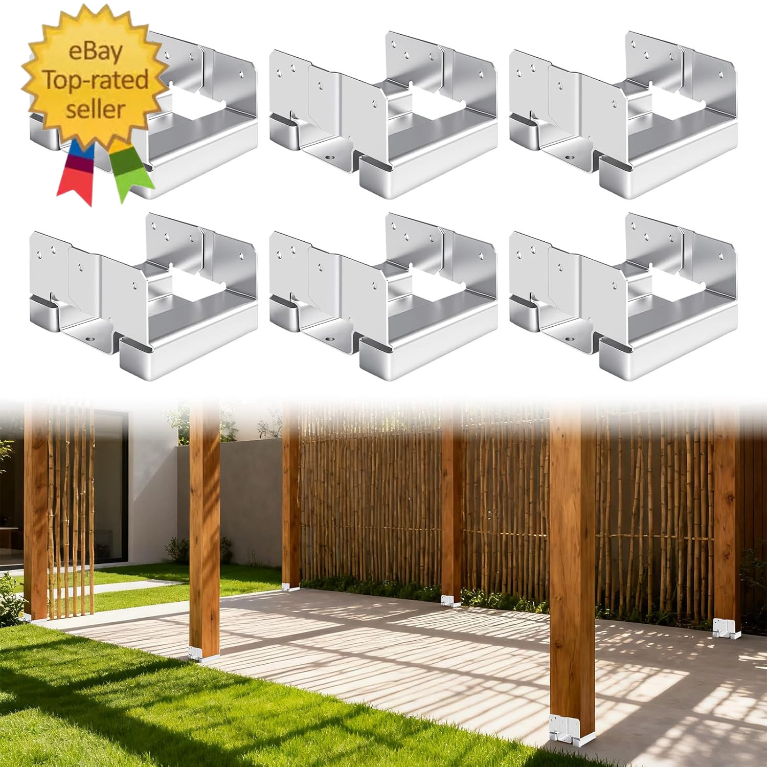 6Pcs 6X6 Post Base for Concrete 5.5X5.5 Wood Heavy Duty Galvanized Post Anchor B
