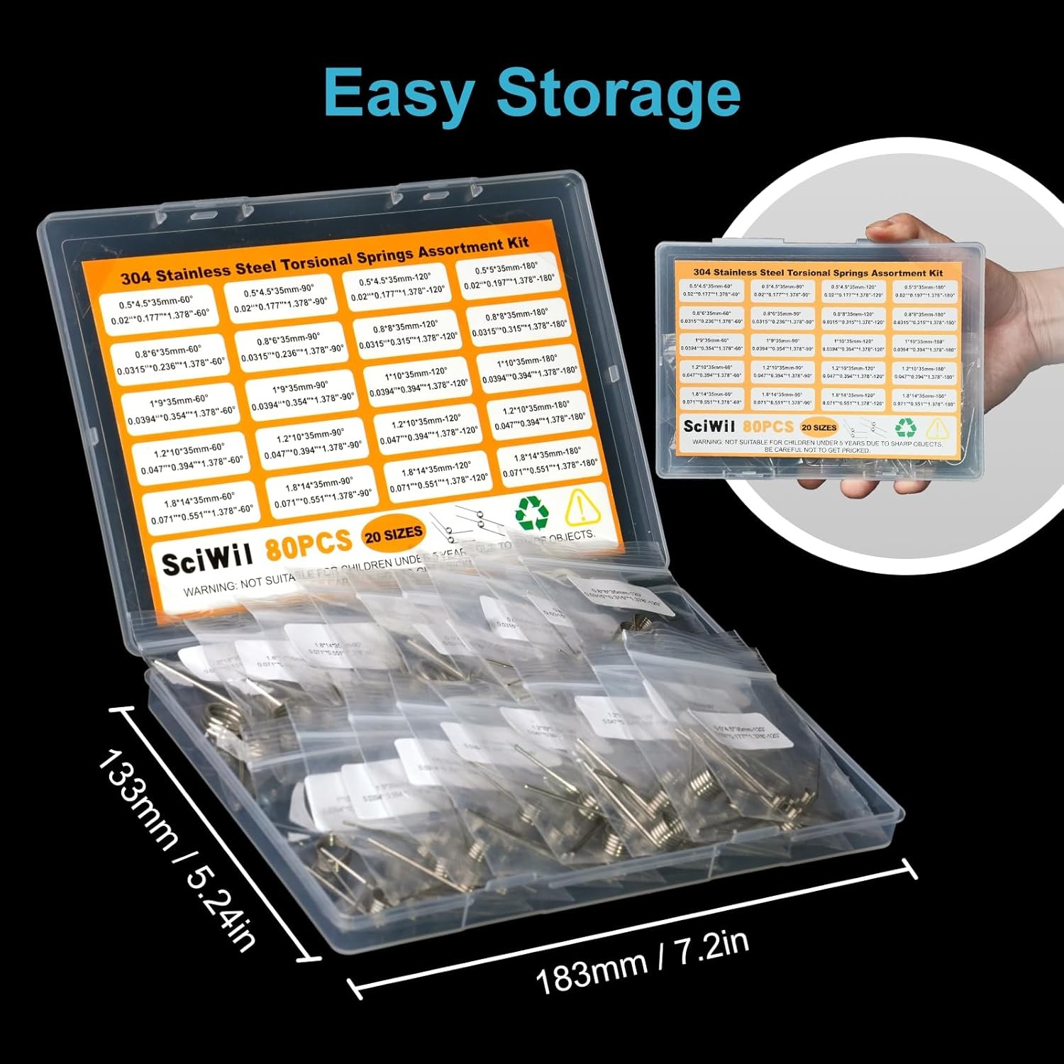 80PCS Torsion Spring Assortment Kit, 20 Sizes 60/90/120/180 Degree Small Torsion