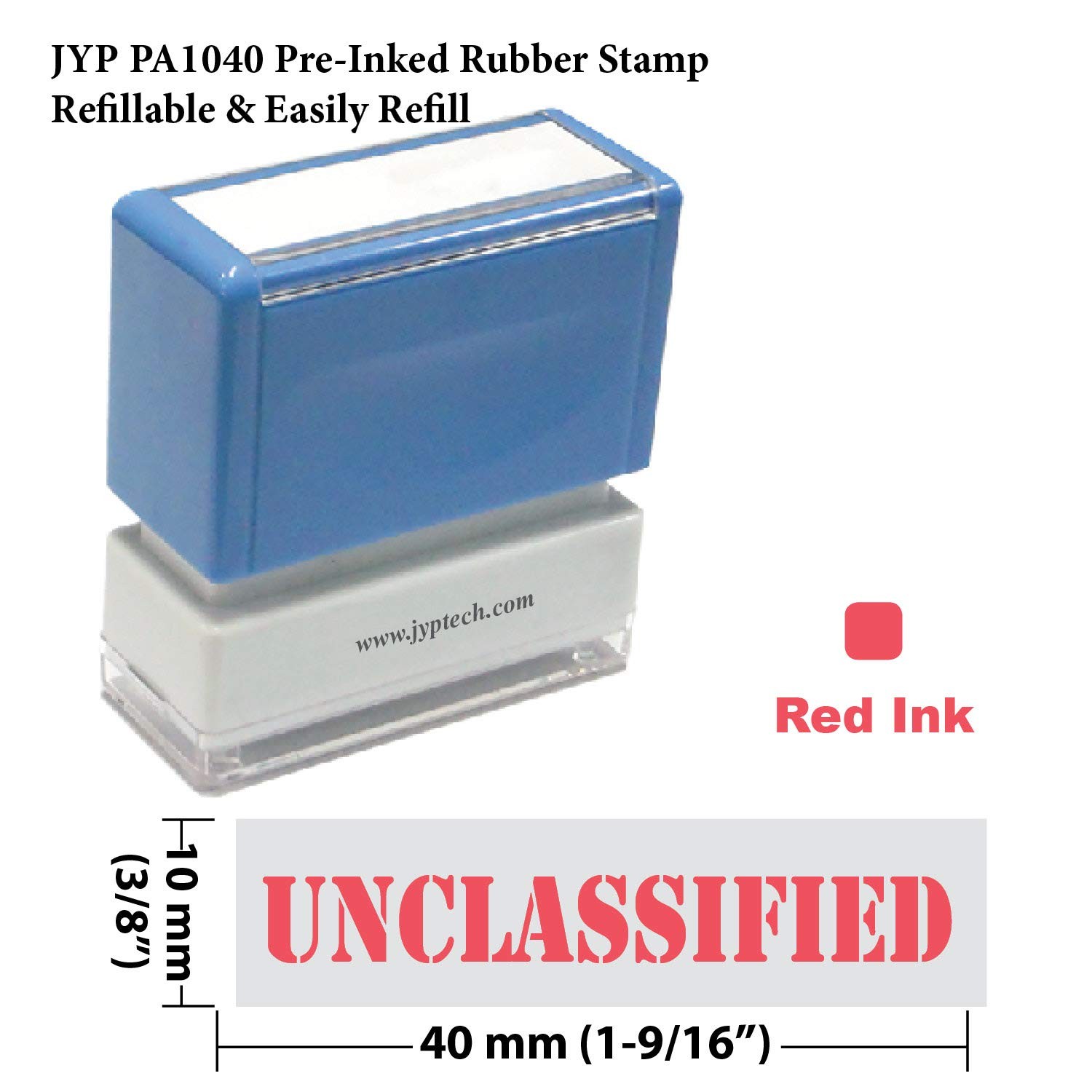 Unclassified – JYP PA1040 Pre-Inked 5/16″ X 1-1/2″ (10 x 40 mm), Red Ink