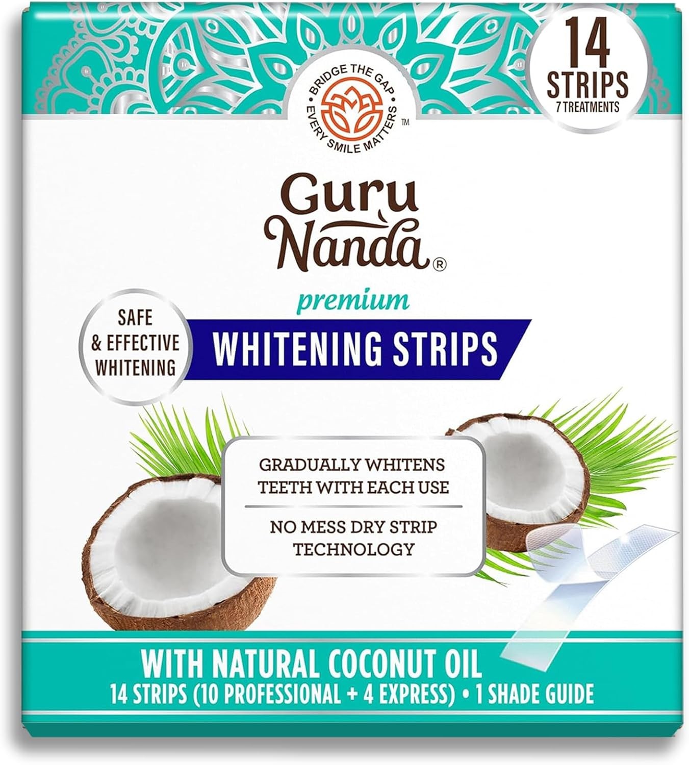 GuruNanda Teeth Whitening Strips Kit – 7-Day Treatment with Non-Slip, Dry Strip