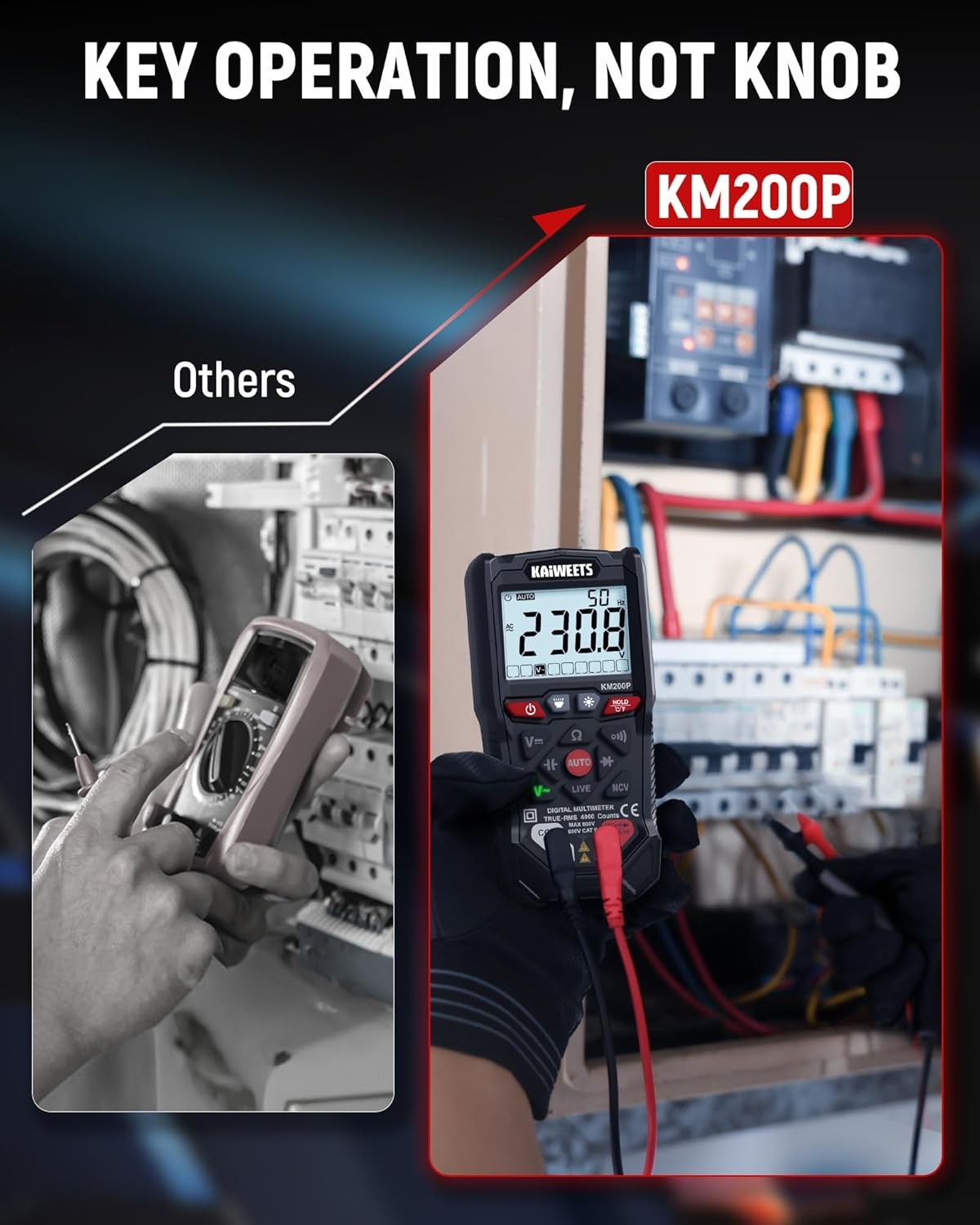 KAIWEETS KM200P Digital Multimeter, All Button Operation, TRMS Auto Ranging, 400