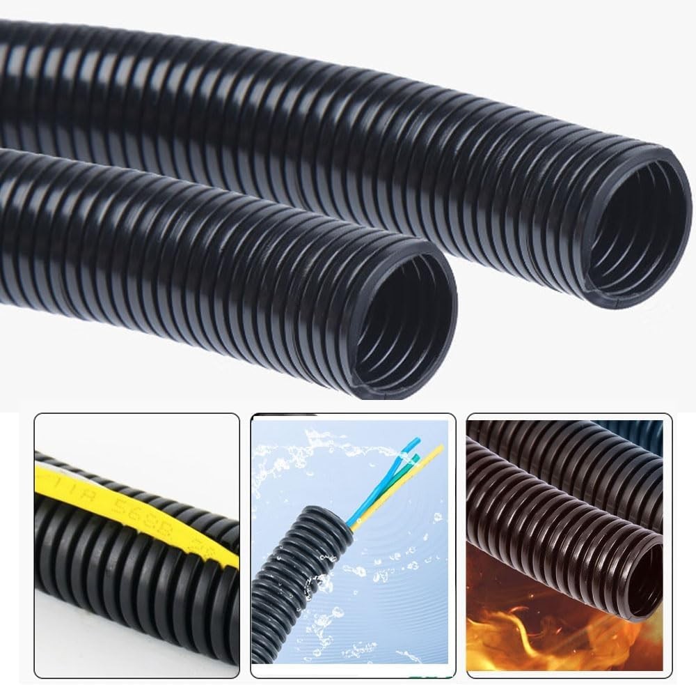 30 FT Split Wire Loom Tubing – 1/2” Black Pet Safe Cable Protector & Organizer