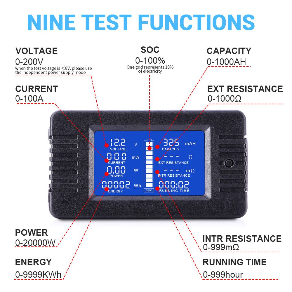 100A Shunt LCD Display DC Battery Monitor Meter 0-200V Volt Amp For Car RV Solar