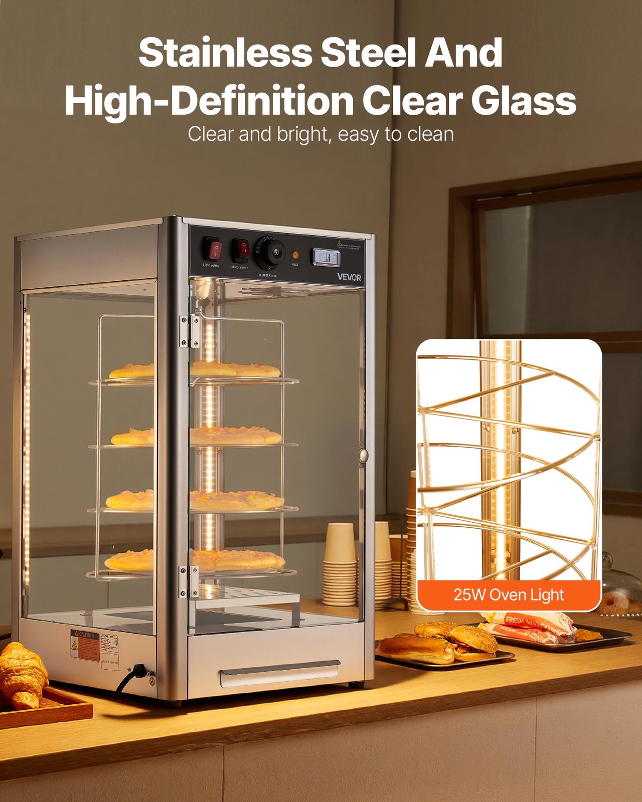 VEVOR Food Warmer Display 14 in Pizza 4-Tier Commercial Pizza Warmer Electric