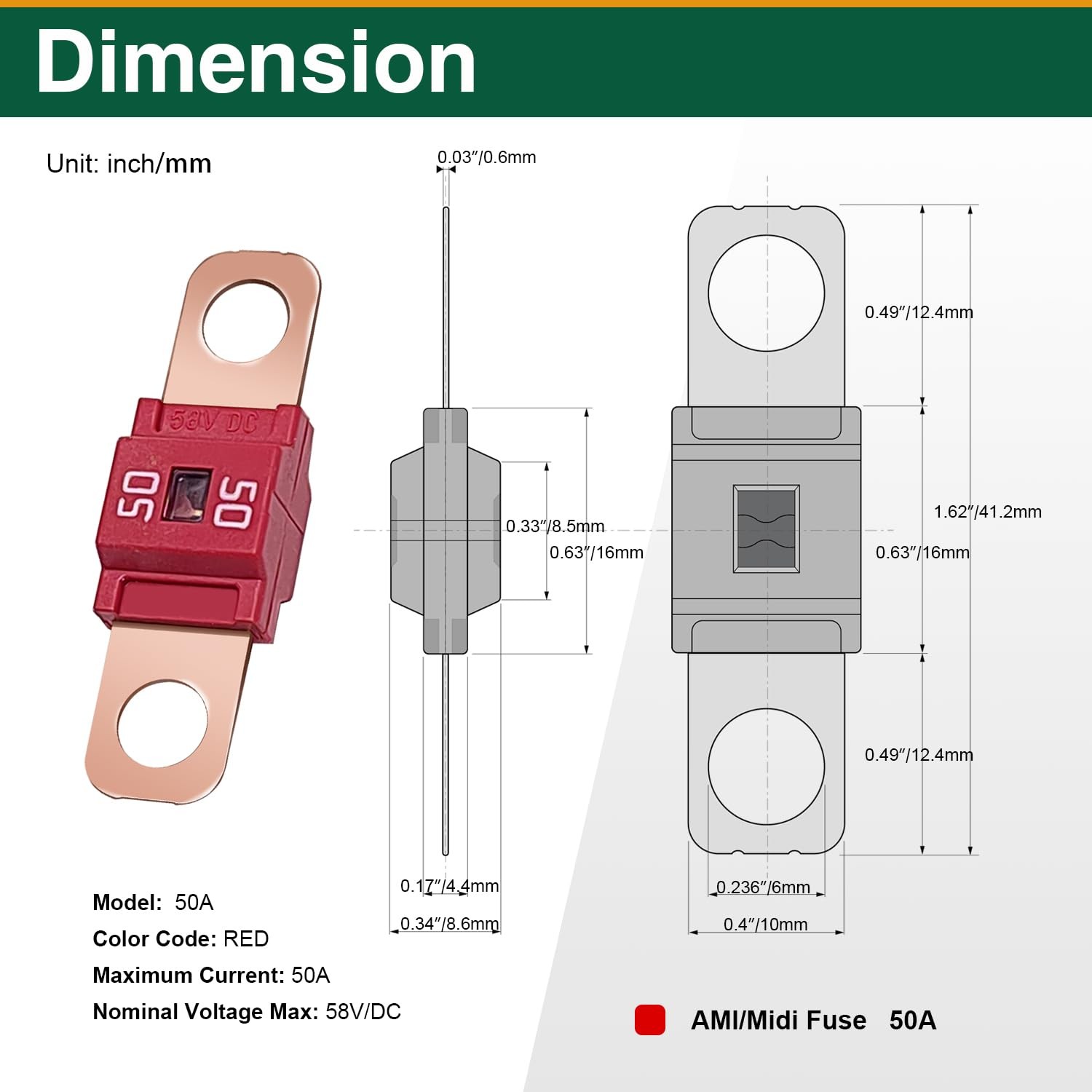 AMI/Midi Car Fuses 50 Amp High Current Fuse, Bolt-on Fuse for Cars, Buses,…