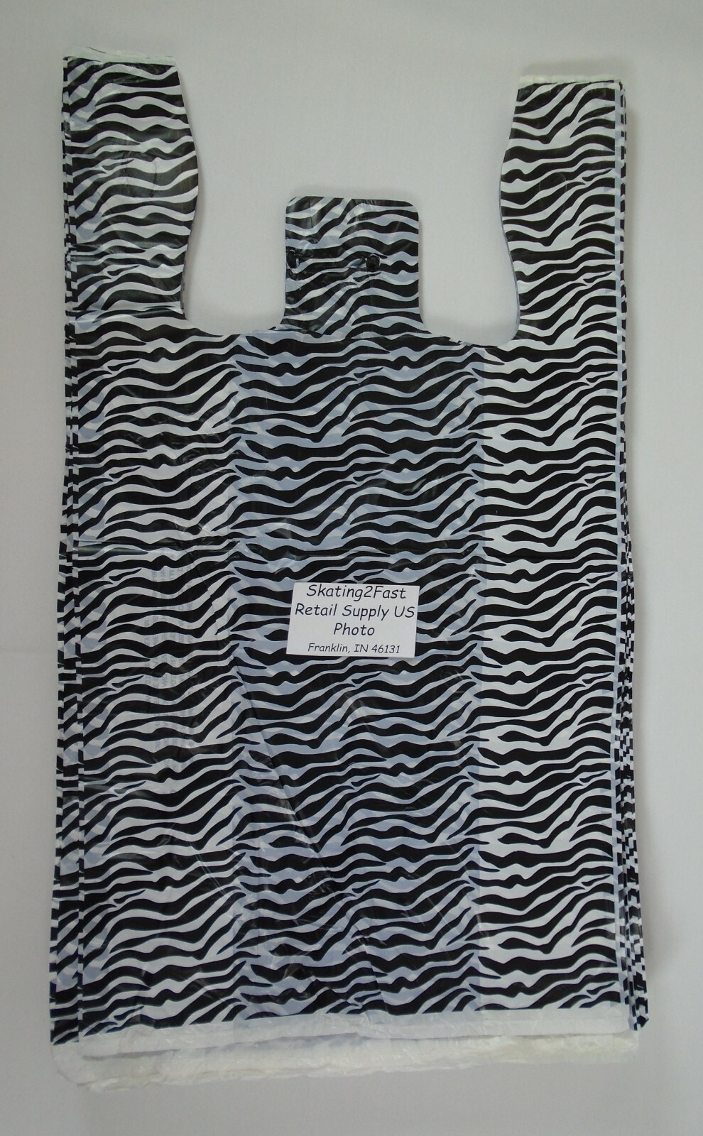 Zebra Print Design Grocery Plastic T-Shirt Bags w/ Handles Supermarket Size