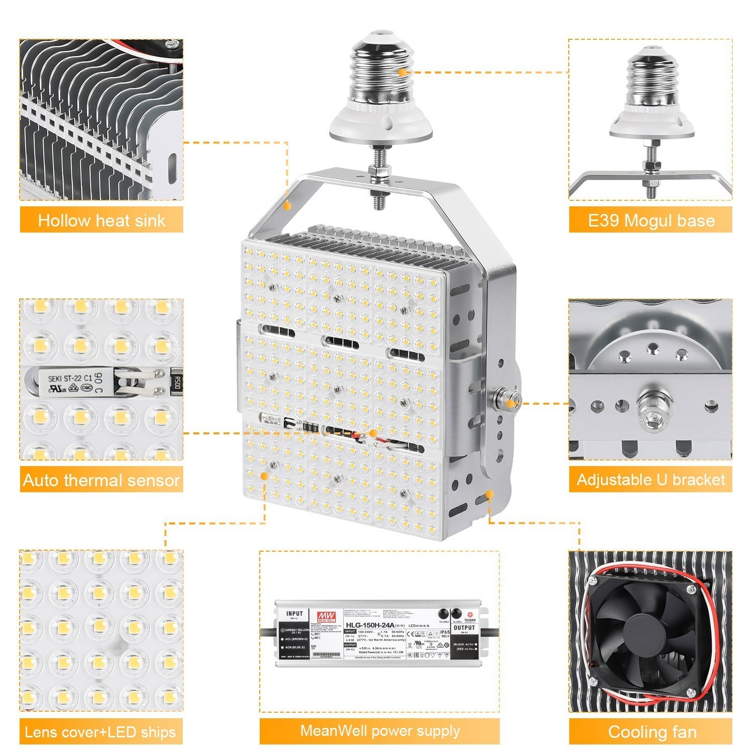150 Watt Parking Lot Road Post Light LED Shoebox Retrofit Kit 600W MH/HPS Eqival