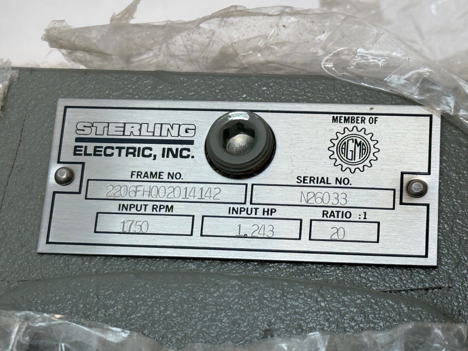 Sterling 2206FHQ02014142 Gear Reducer 20:1 Ratio 1.44×7/8″ ID N26033