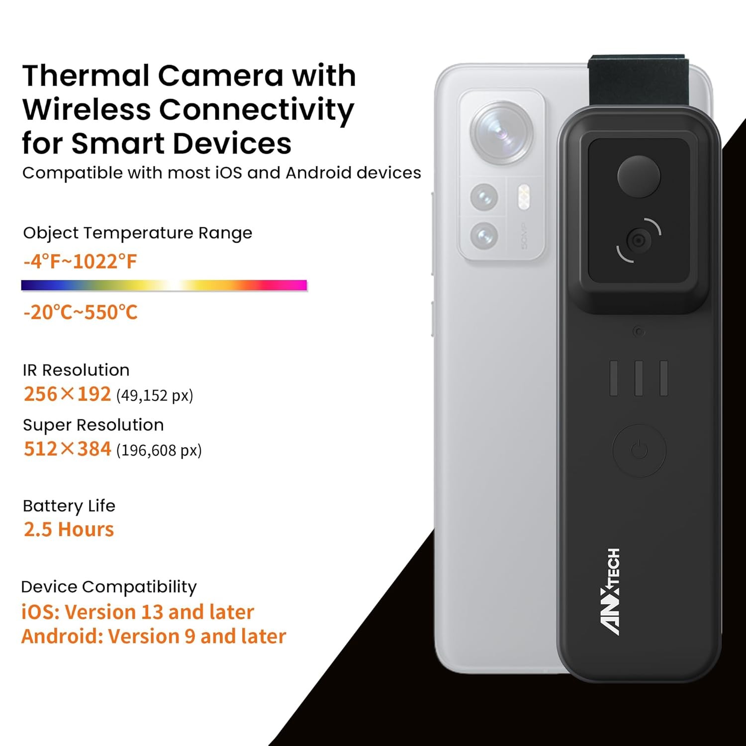 Wireless Thermal Imaging Camera 512×384 TISR Resolution for Android & iOS Phone