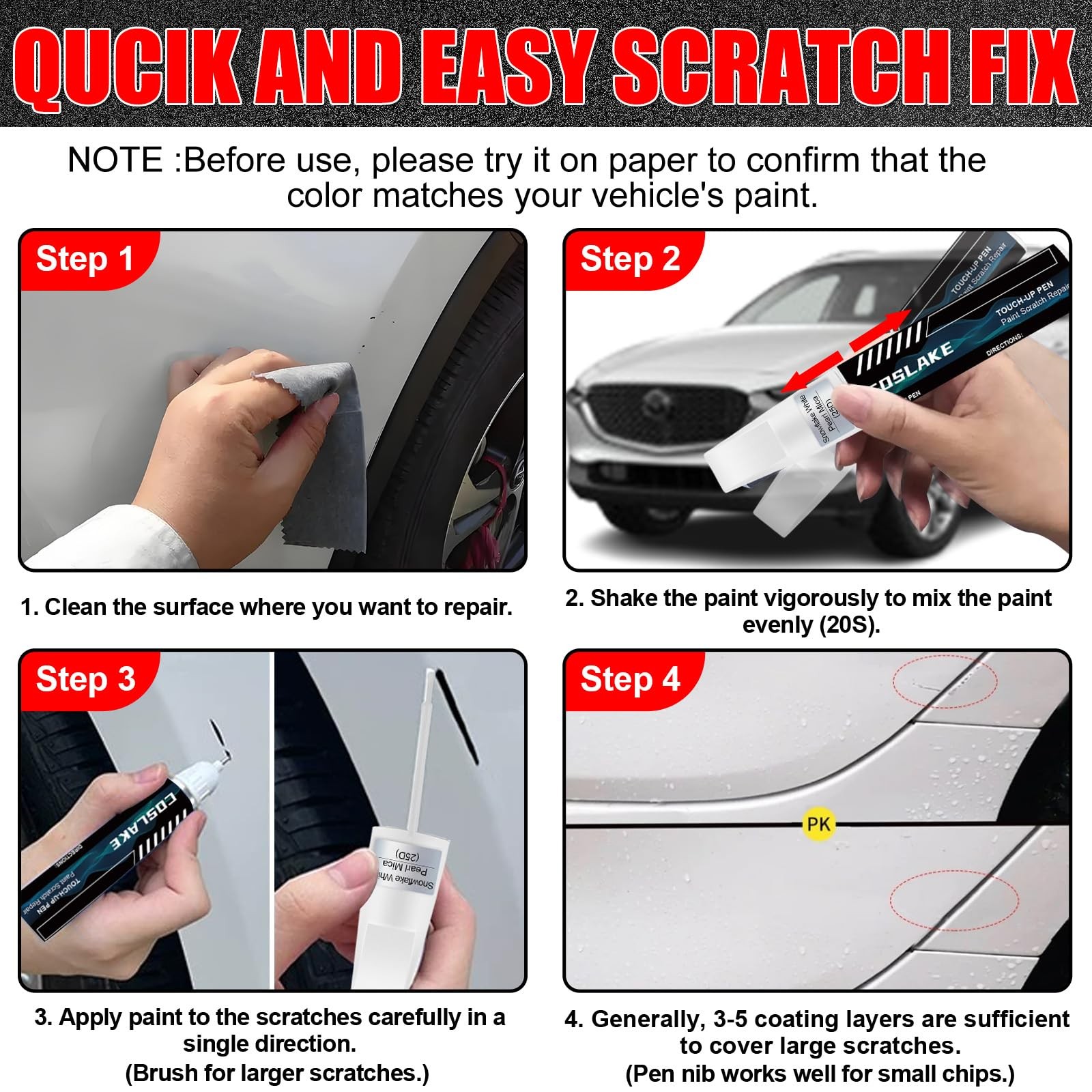 Car Touch Up Paint(Soul Red Crystal Metallic(46V)) for Mazda, Car Paint Scrat…