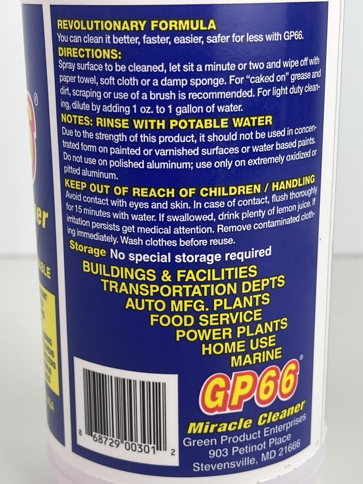 GP66 Green Miracle Cleaner Quart Cleans Over 1,000 Surface Types