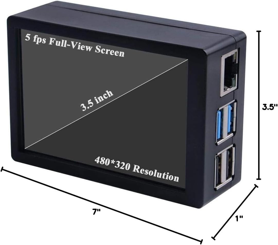 Raspberry Pi 4 Compatible 3.5 Inch Touch Screen with Case and Heatsinks Included