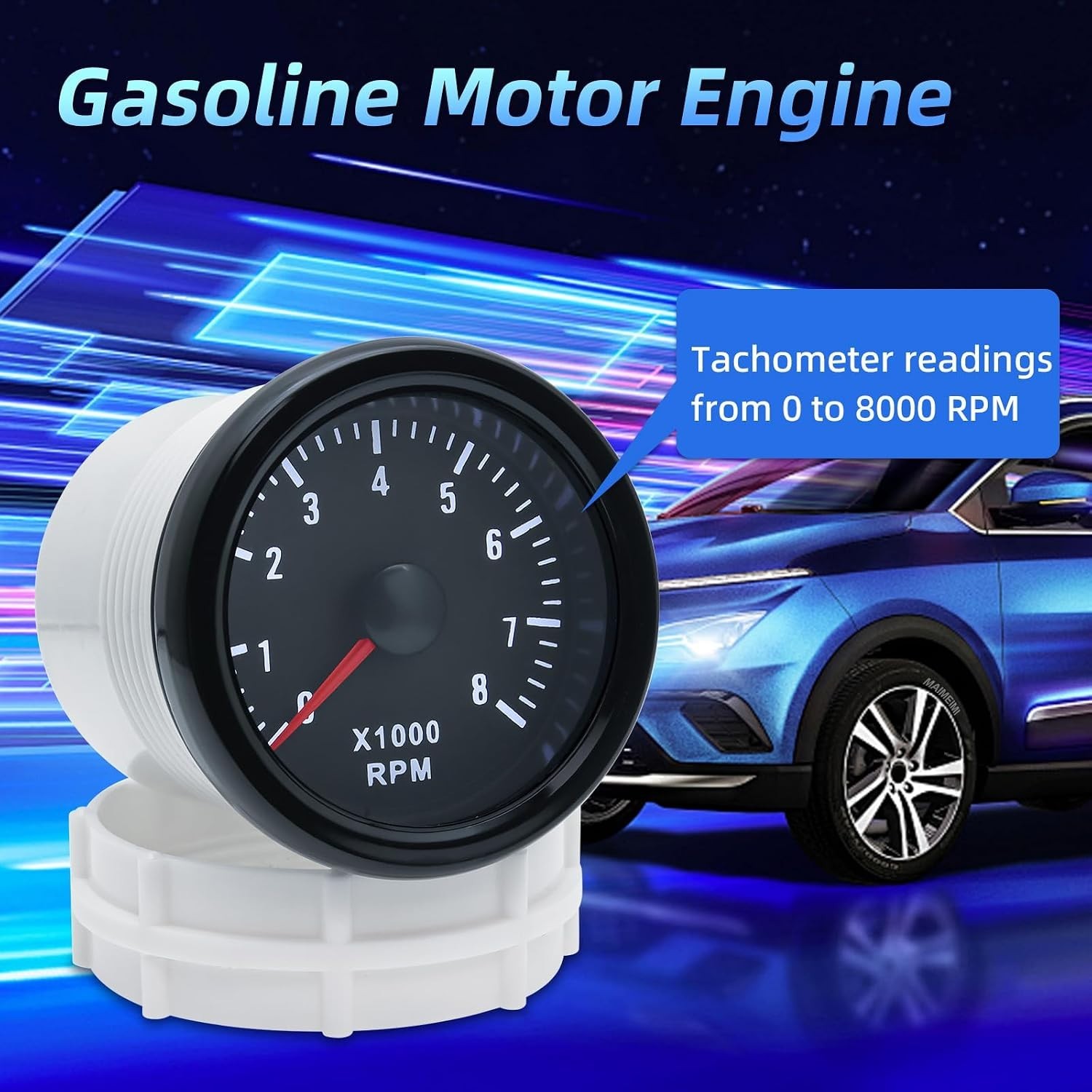 RPM Tachometer 2-1/16″ 52mm Automotive Tachometer for Car 8000 RPM Tach Gauge…