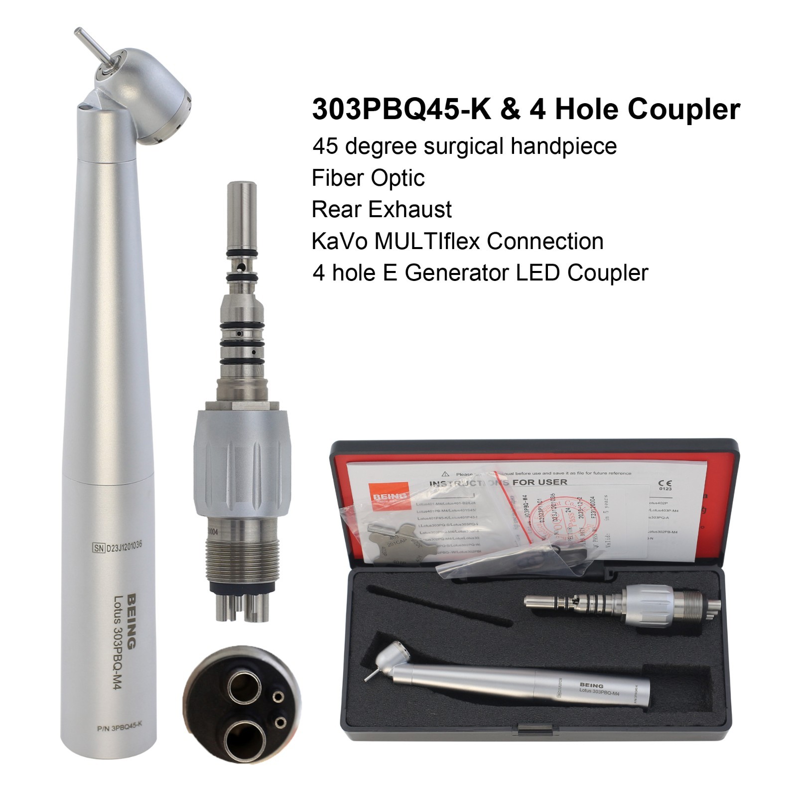 BEING Dental 45 Degree Surgical Handpiece Fiber Optic KaVo NSK Coupler 4 Hole