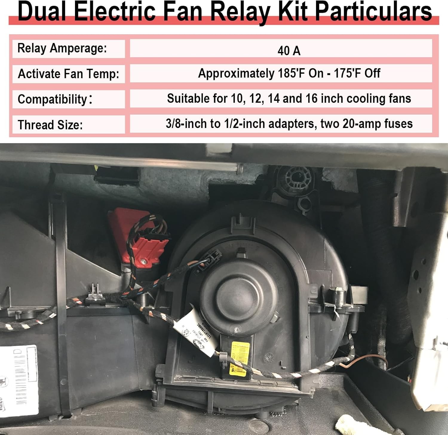 2 PCS Electric Fan Relay Kit, Dual Electric Fan Relay Kit, 185 Degree on 175 The