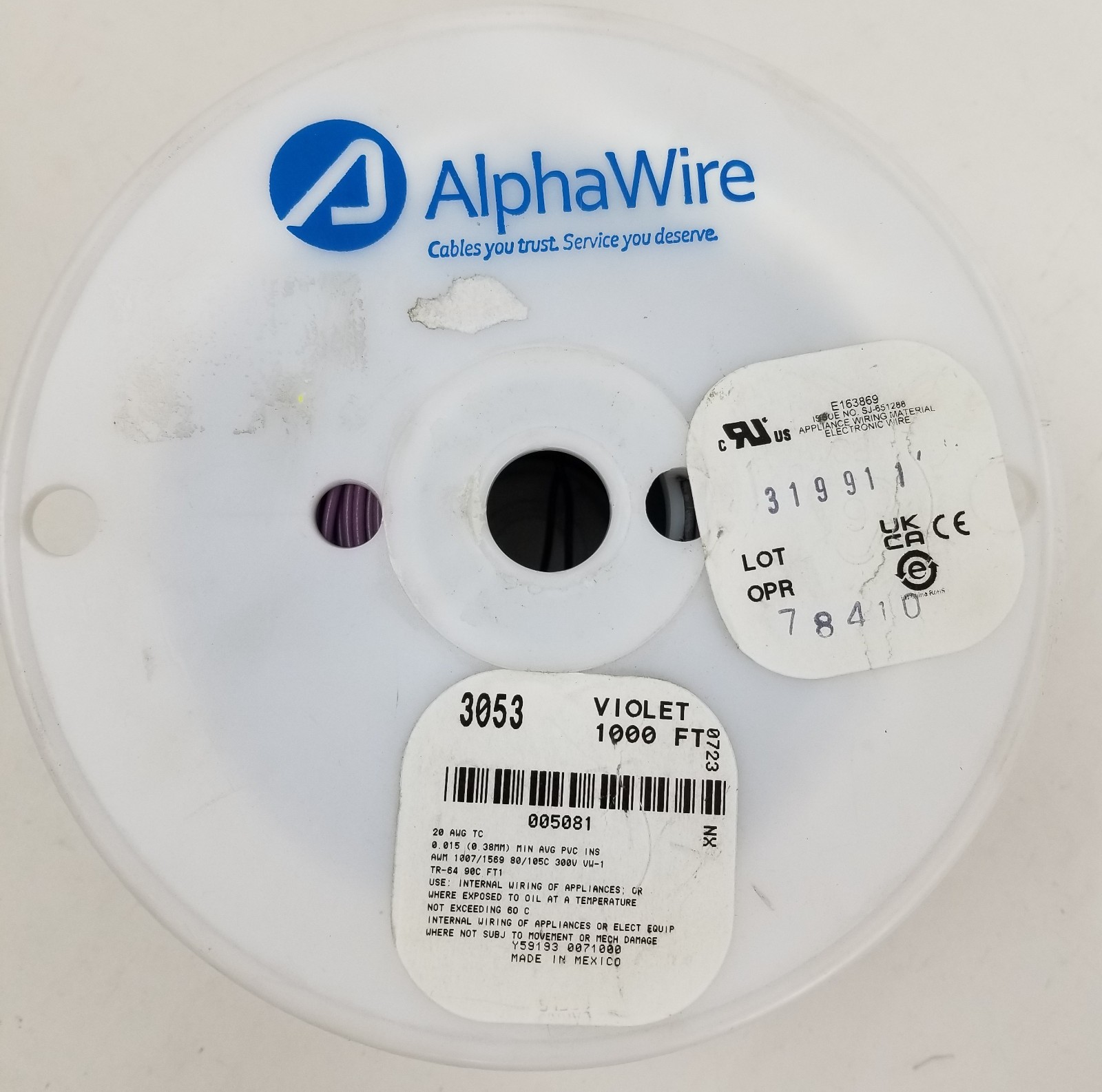 1000′ Alpha 3053 VI001 20AWG Stranded HookUp Wire Violet PVC 300V NEW
