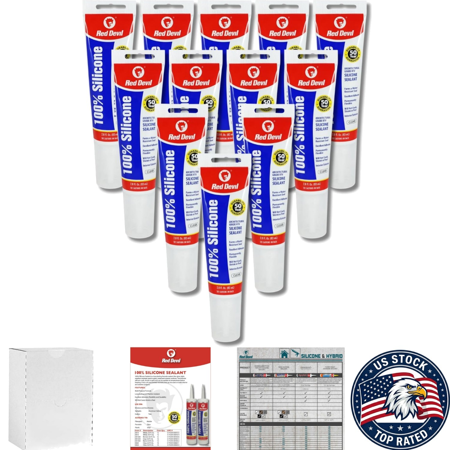 12-Pack 100% Silicone Sealant – Clear, Weather-Resistant 2.8 Oz for Home Repairs