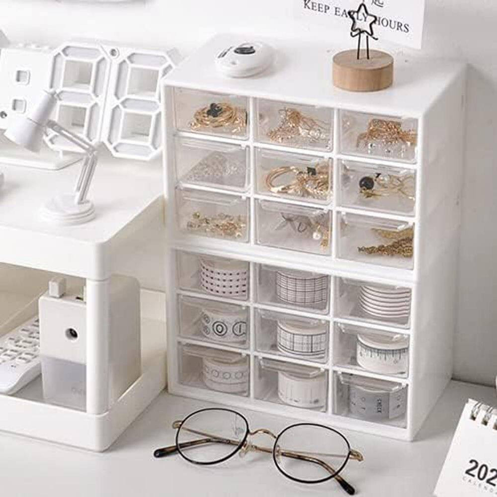 White 7.1 In. X 3.8 In. X 4.6 In. Plastic Min.I Desktop Drawer Organizer with 9