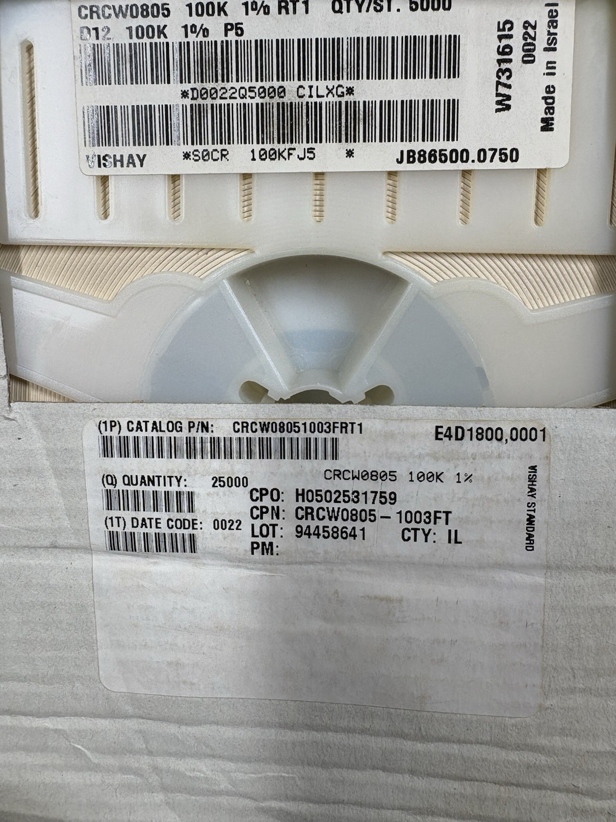 10000PCS Vishay CRCW0805 100KΩ 1% Thick Film Chip Resistors 0805 SMD CRCW0805100