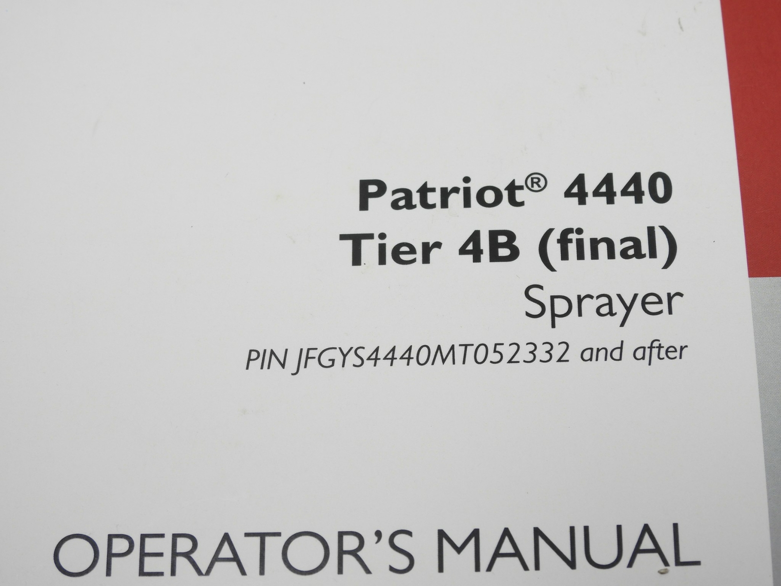 Case IH Patriot 4440 Tier 4B (Final) Sprayer 90426544 2nd Edition Dec 2020 PIN J
