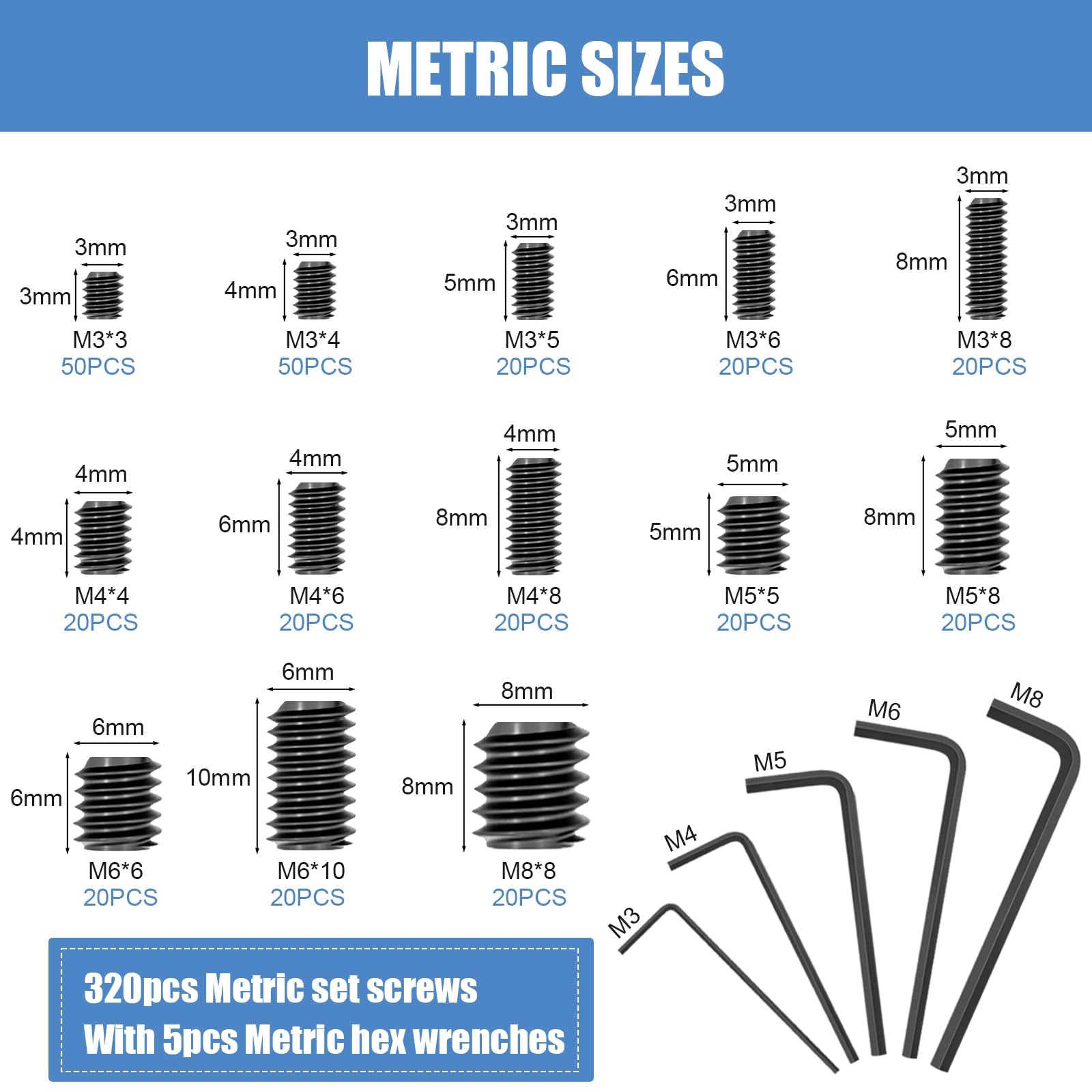 560PCS 25 Sizes Metric & SAE Set Screw Assortment Kit,12.9 560PCS, Black