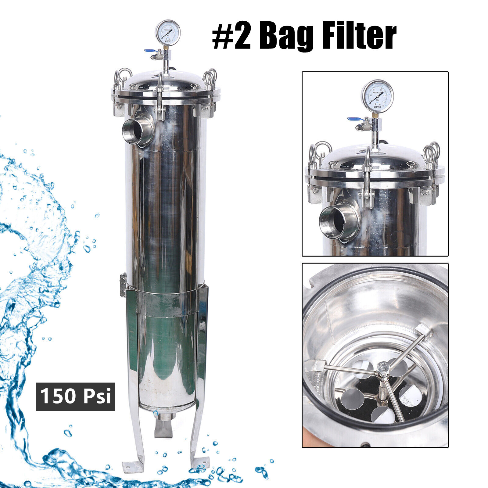 NEW Bag Filter Housing, ES22NA415, Stainless Steel, 2″ NPT, 176 GPM