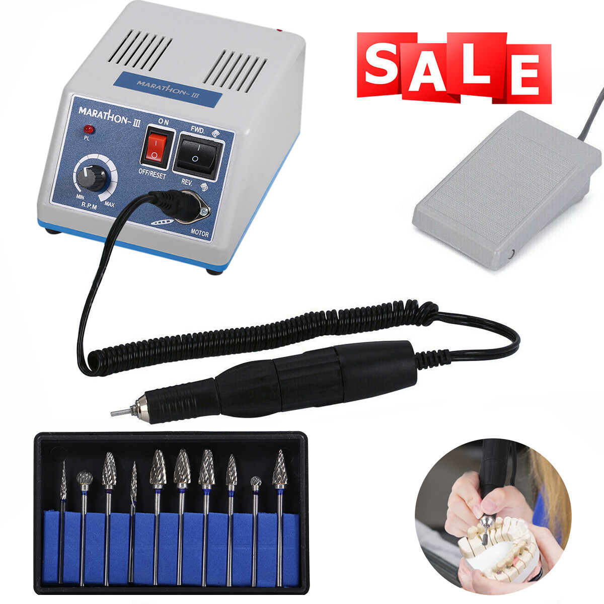 Dental Lab Electric Micromotor Polishing Unit/35K rpm Handpiece fit for Marathon
