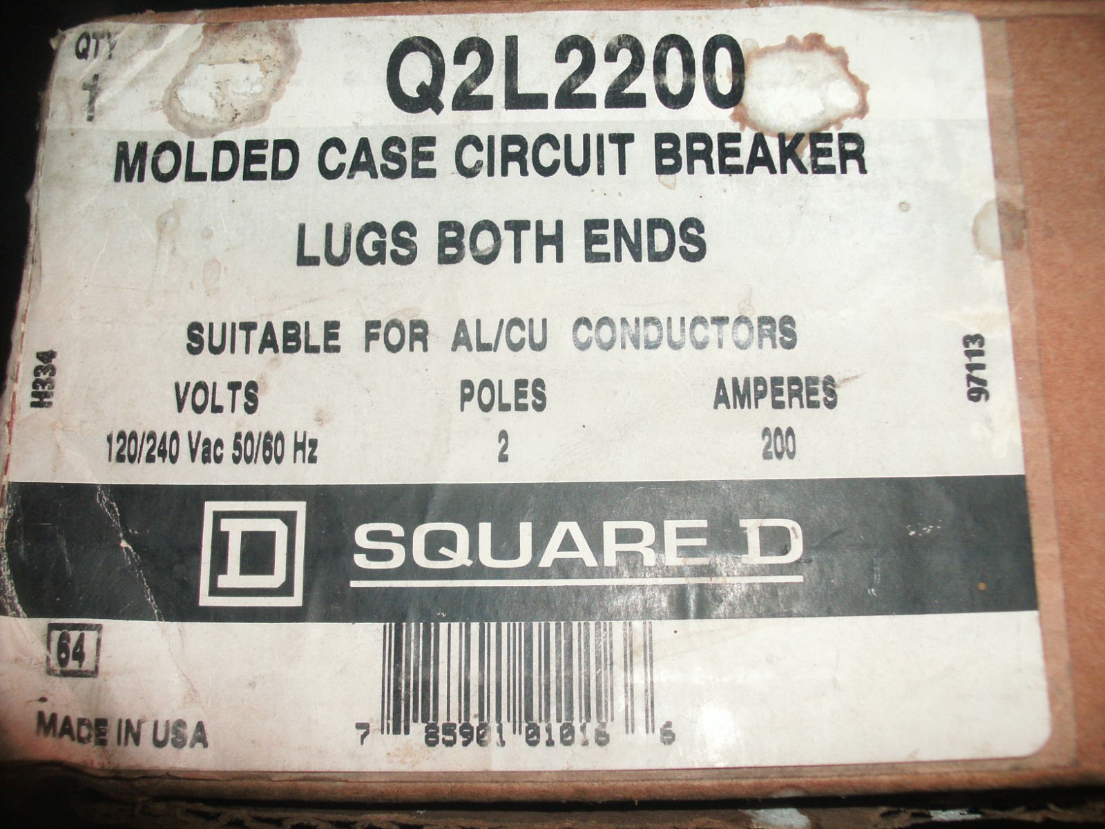 SQUARE D Q2L2200 2 POLE 200A 120/240V CIRCUIT BREAKER