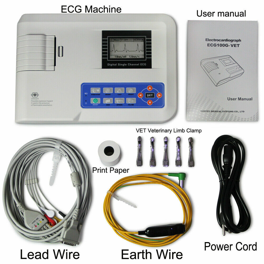 ECG100GVET Portable Veterinary Animal ECG Machine 1 Channel+Printer, CONTEC