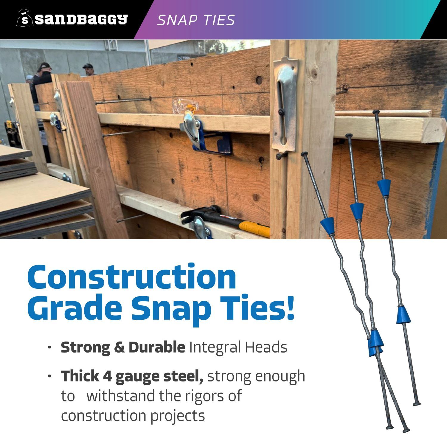 Sandbaggy 9″ x 4 ¾» Standard Snap Ties For Concrete Forms (Short End)