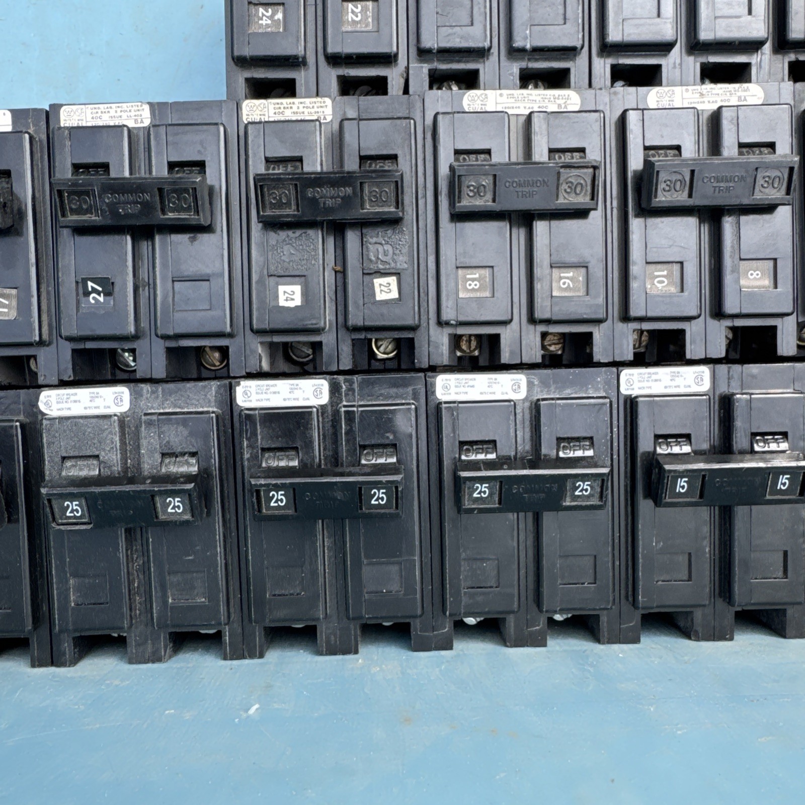 Lot of 27 Eaton Westinghouse Cutler Hammer 2P Circuit Breaker 15A 25A 30A 40A 50