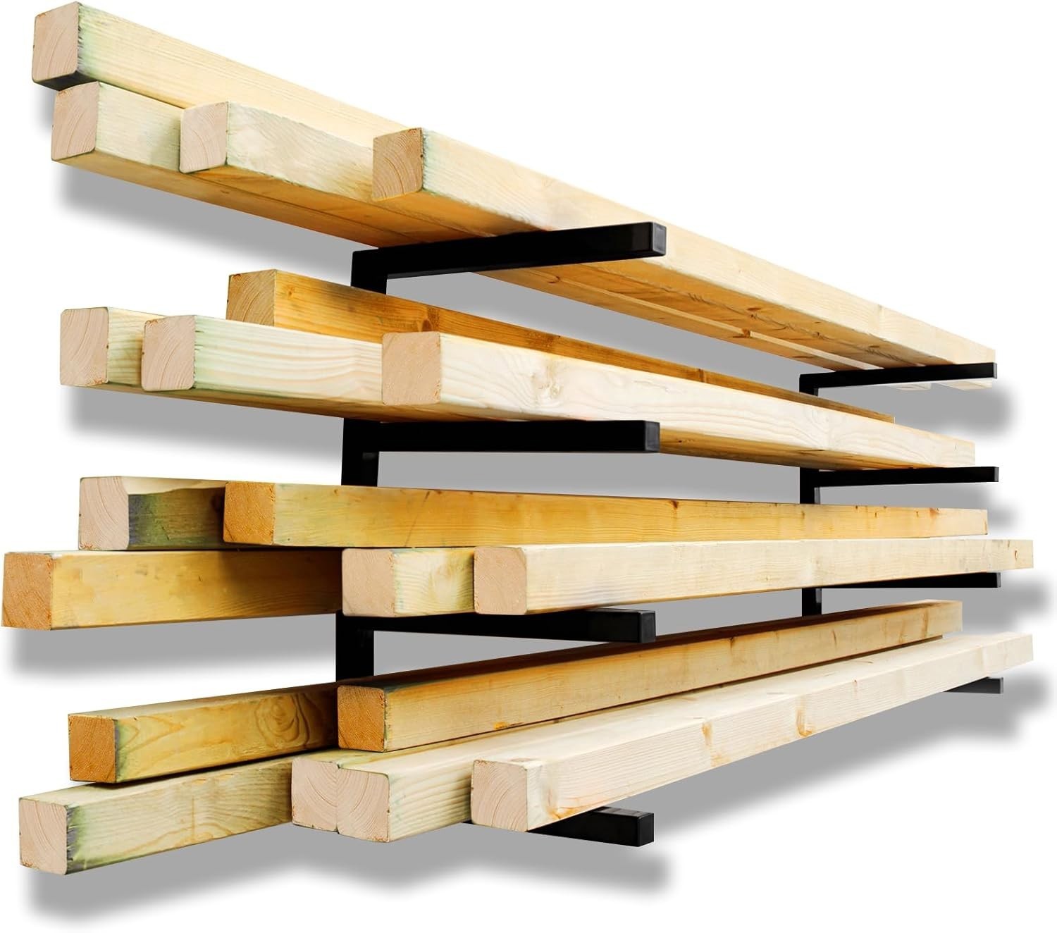 2 Pack Lumber Storage Rack 4 Level Wall Mounted Heavy Duty Wood Rack Organizer