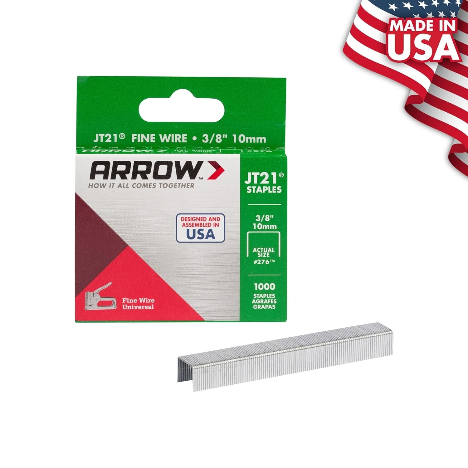 Arrow 276 JT21 Thin Wire Staples, 3/8″ Leg, 7/16″ Crown, 1000 Count