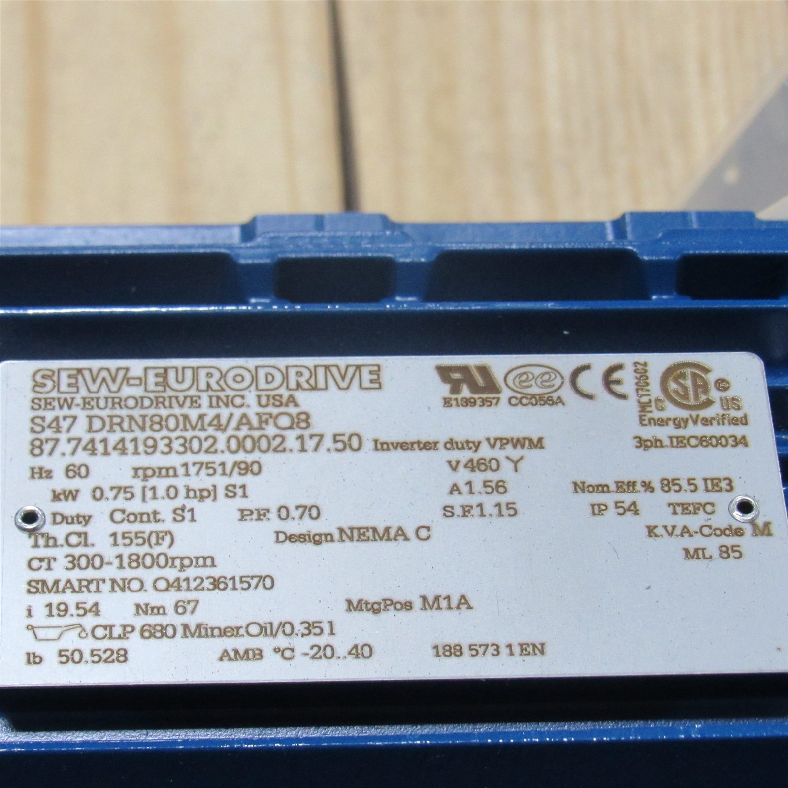 SEW-EURODRIVE INC GEAR MOTOR 1,800 RPM S47DRN80M4/AFQ8