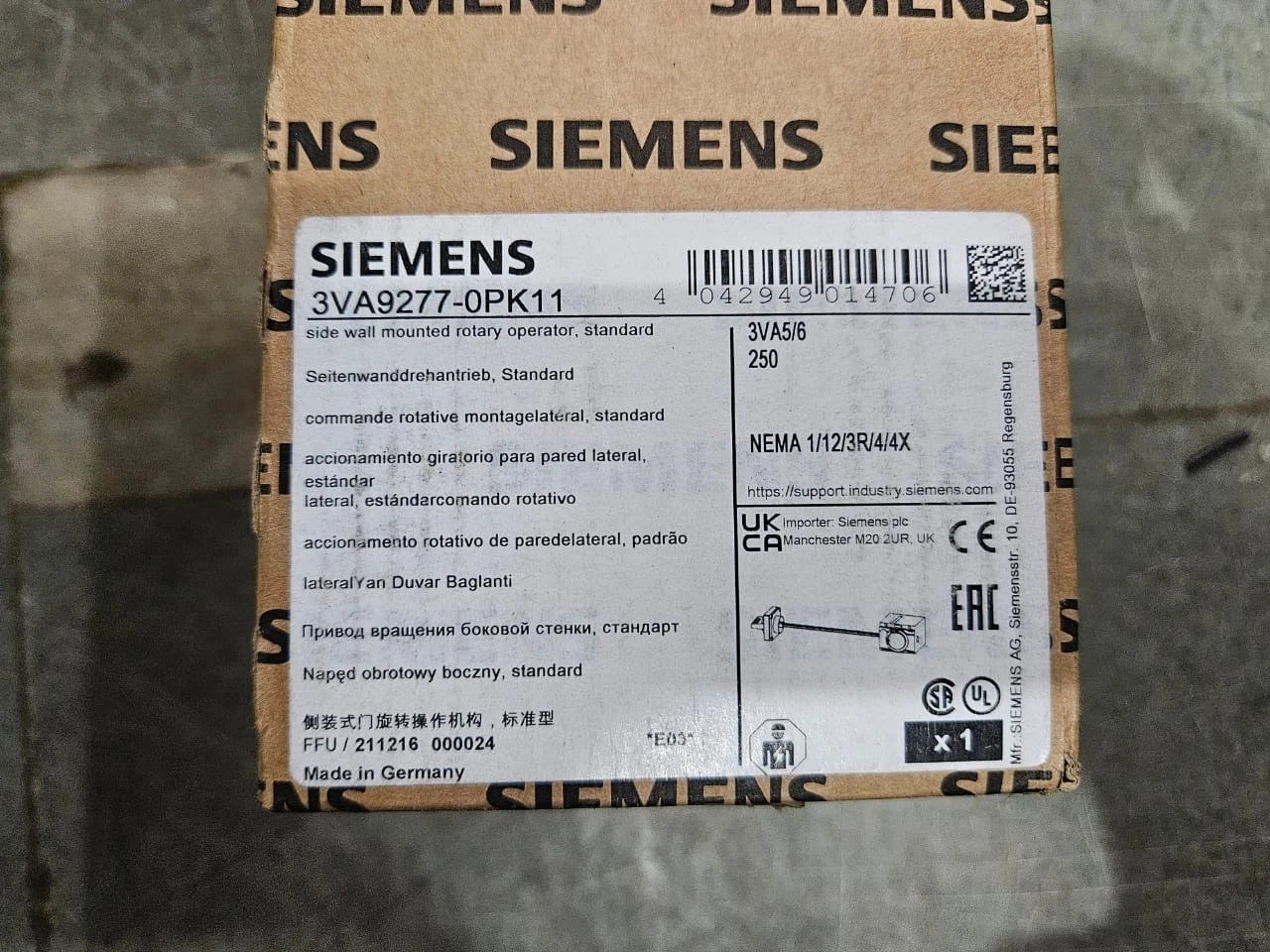 NEW Siemens 3VA6110-5HL41-0AA0 Circuit Breaker 100A with Rotary Operator
