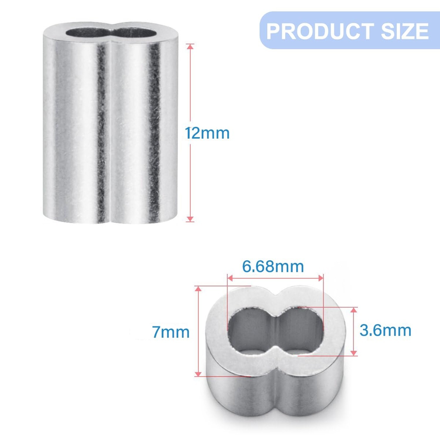 100pcs 1/8″ (3mm) Aluminum Crimping Loop Sleeve, Cable Ferrule Wire Rope Slee…