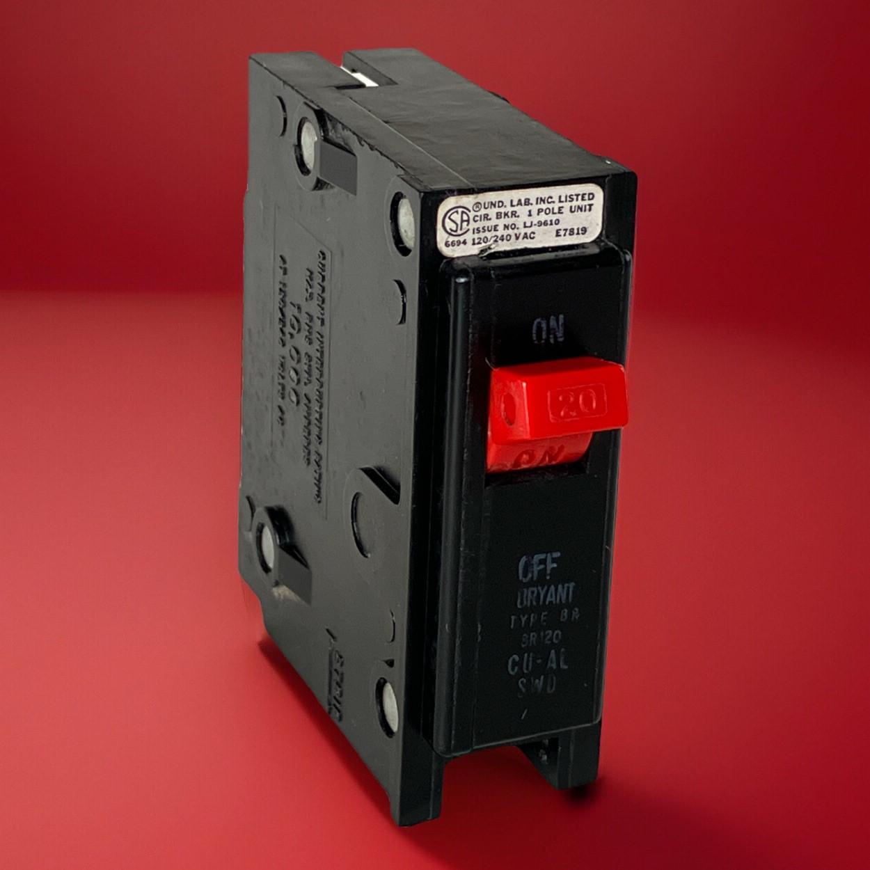 BRYANT WESTINGHOUSE BR120 C120 1 Pole 20 Amp Circuit Breaker – Red Handle