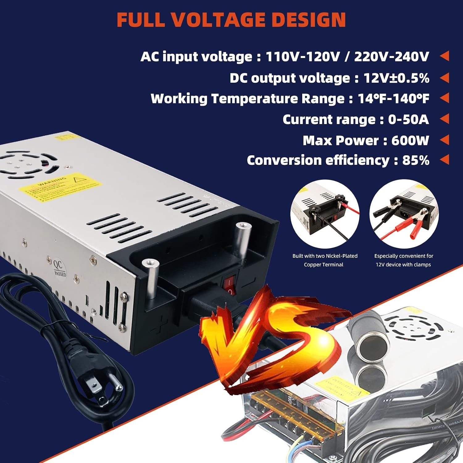 New Version Converter 110V AC to 12V DC Converter Power Supply 12V 600W 50A DC